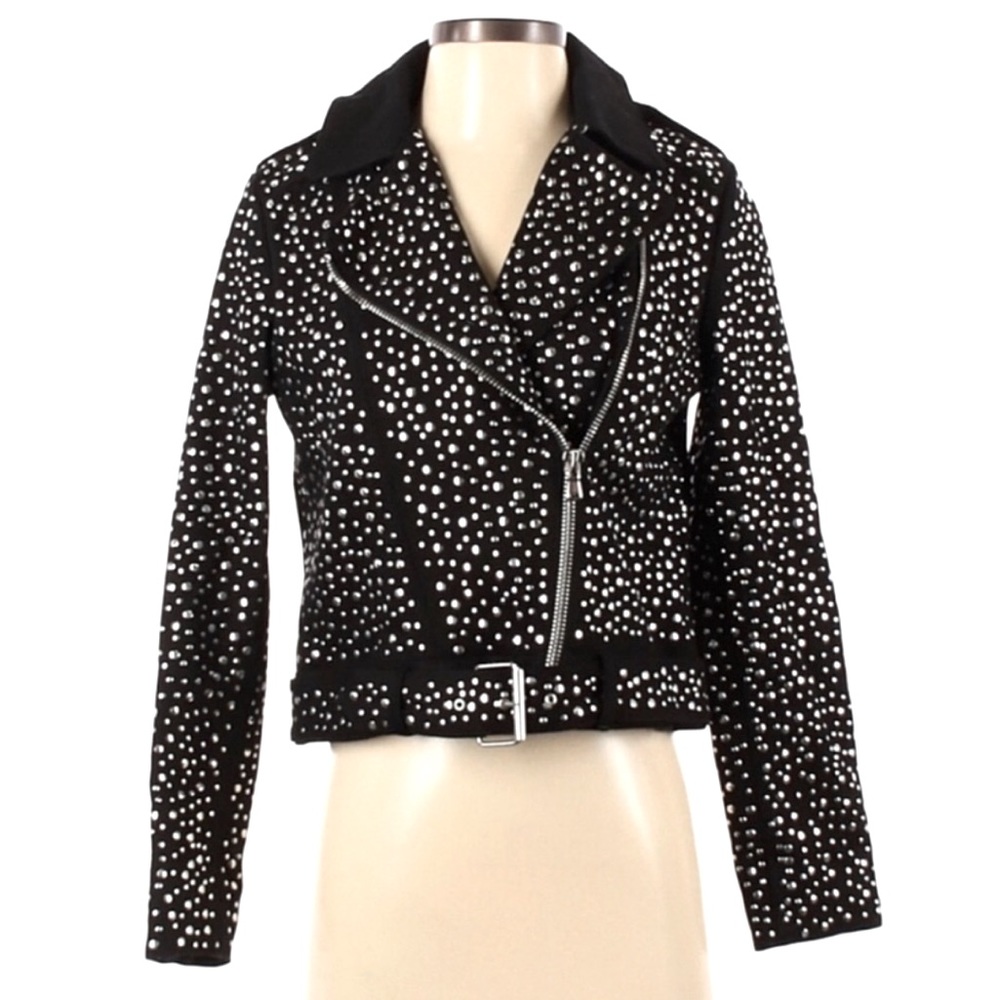 ASOS Black Denim Studded Moto Jacket NWT